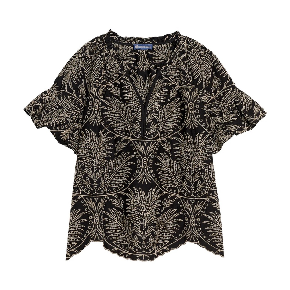 Democracy Black and Cream Patterned Top